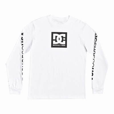 DC Square Star Long Sleeve Men's White T-Shirt Australia WVS-456